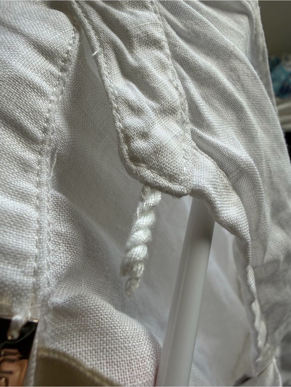 Magaschoni 100% Linen White Tiered Maxi Dress Sleeveless Tassel Size S - Picture 7 of 9